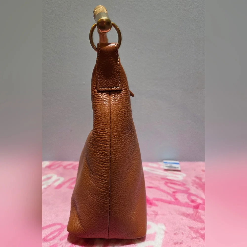 J. McLaughlin Folly Leather Handbag With Bamboo Handle - Picture 5 of 10